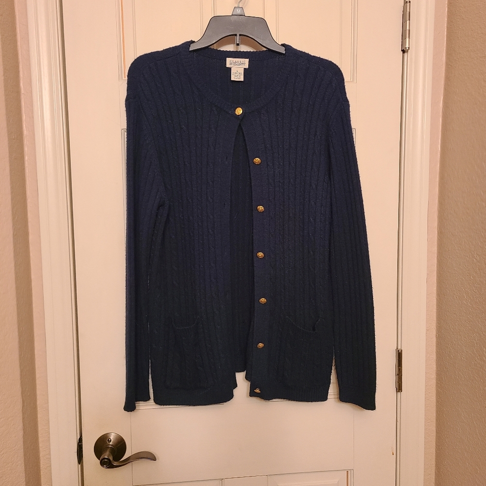 Navy Blue Cardigan with Gold Buttons